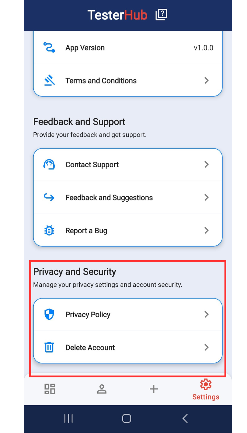 Privacy & Security screen